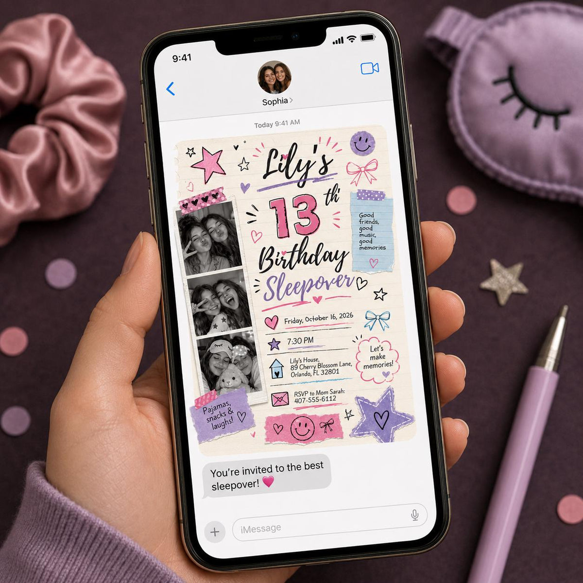 13th Birthday Sleepover Invitation for Girls — 13th birthday party stationery by VoltBy