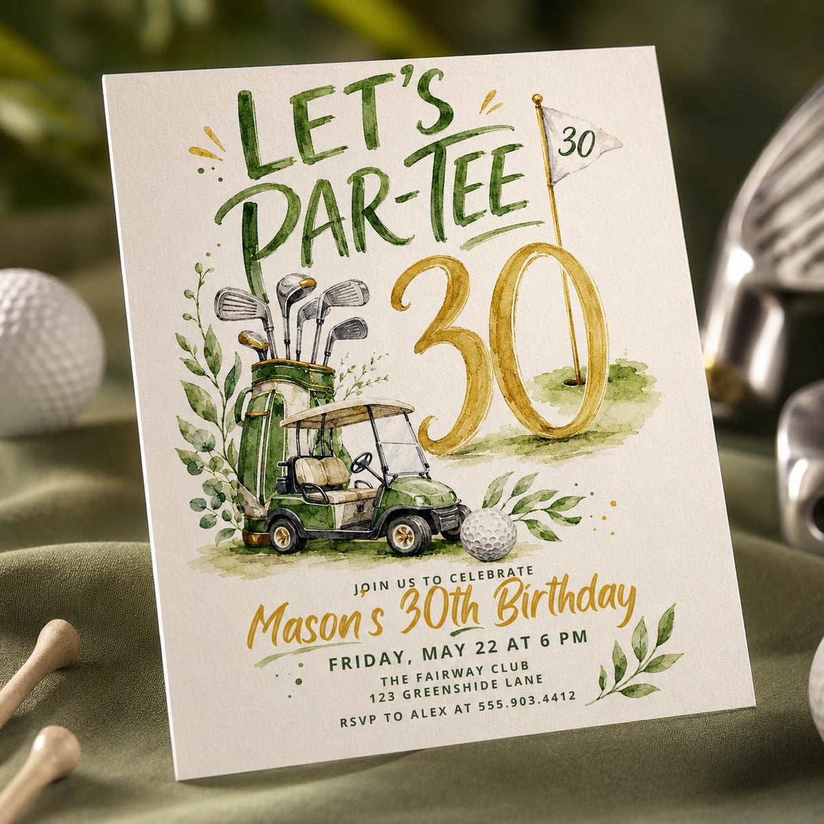 30th Birthday Golf Invitation — 30th birthday party stationery by VoltBy