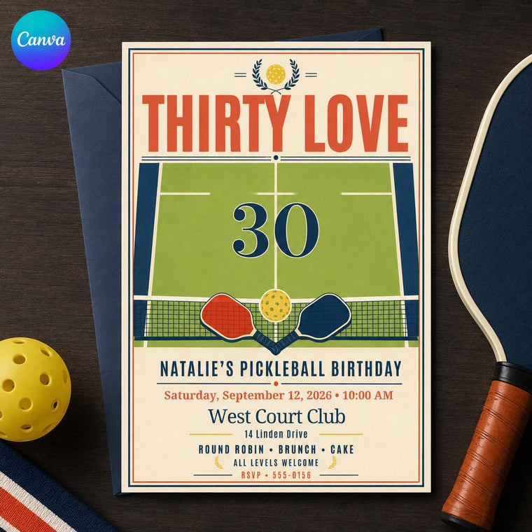 30th Pickleball Birthday Invitation