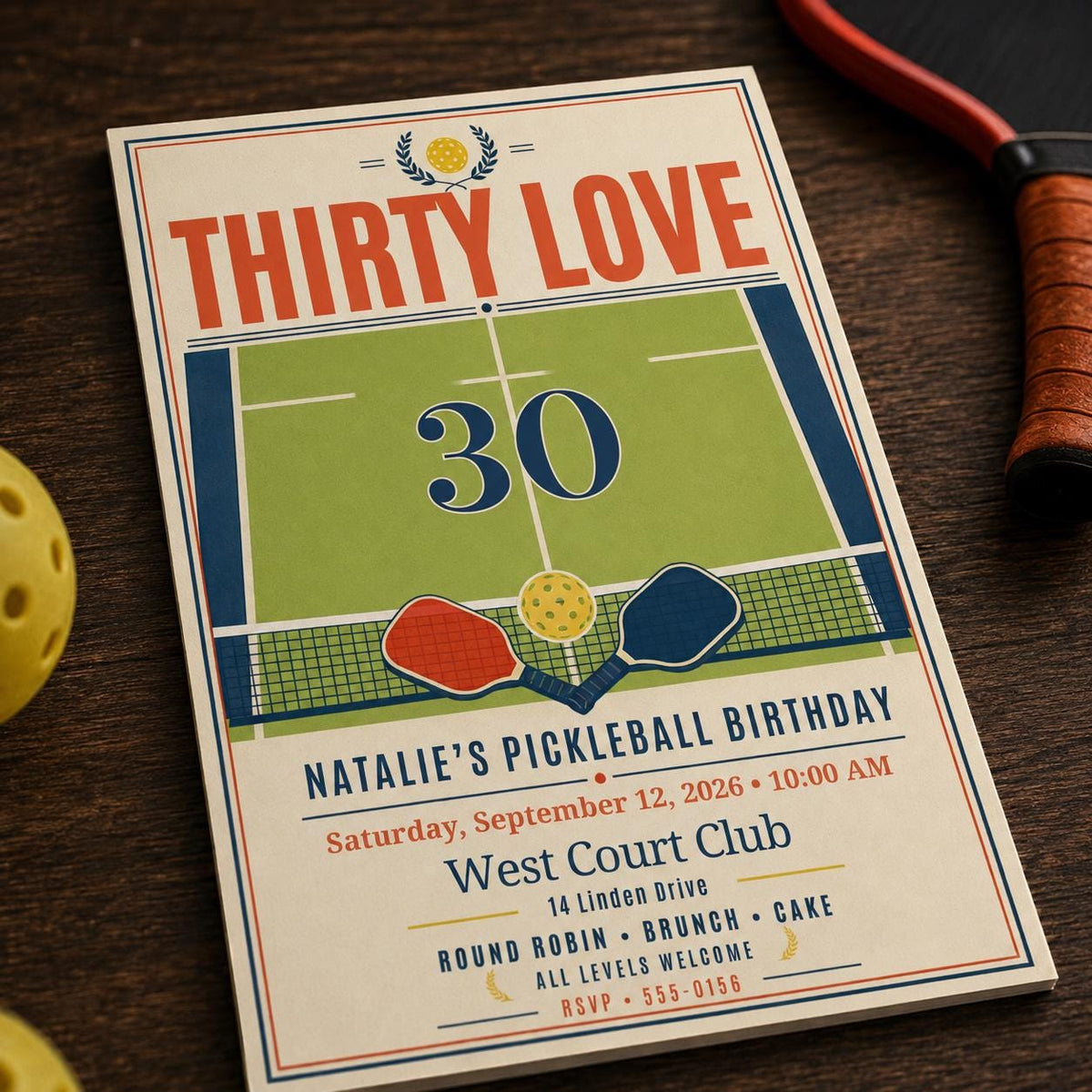 30th Pickleball Birthday Invitation — digital invitation, instant download