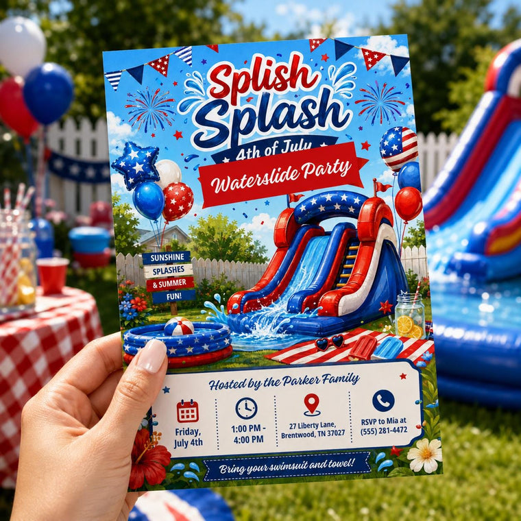 4th of July Waterslide Party Invitation
