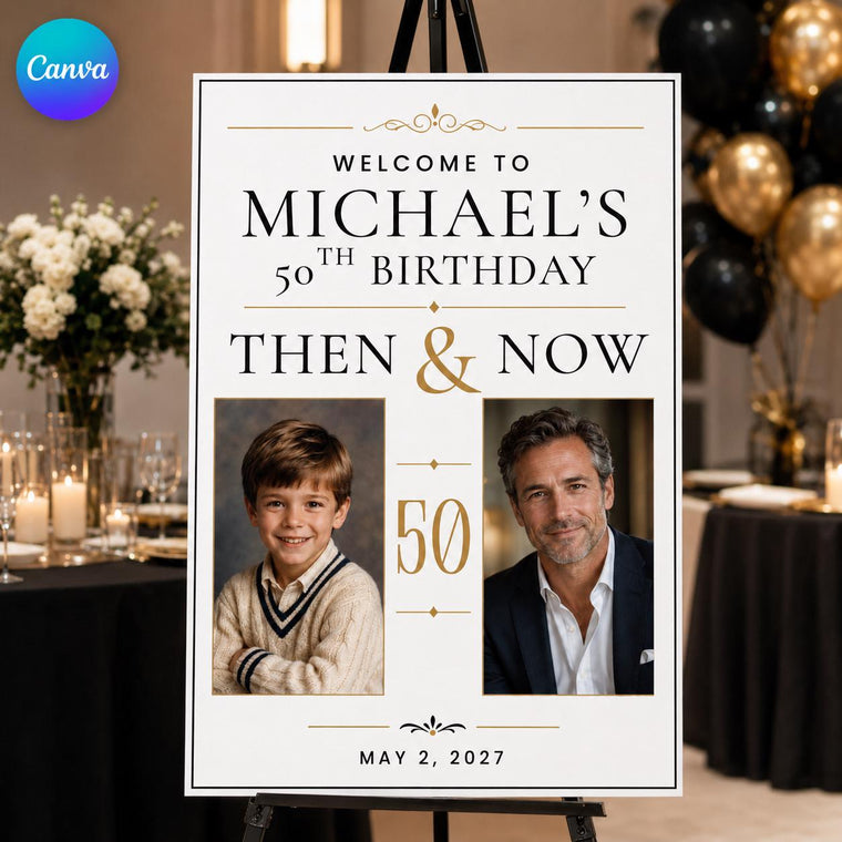 50th Birthday Welcome Sign with Photos