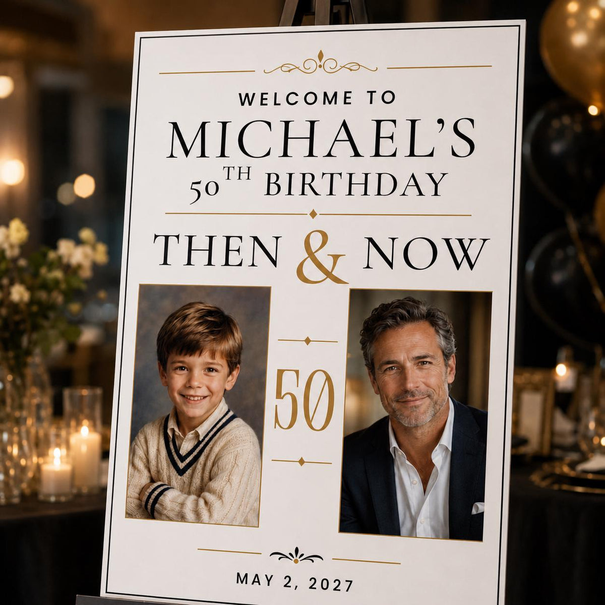 50th Birthday Welcome Sign with Photos — 50th birthday party stationery by VoltBy
