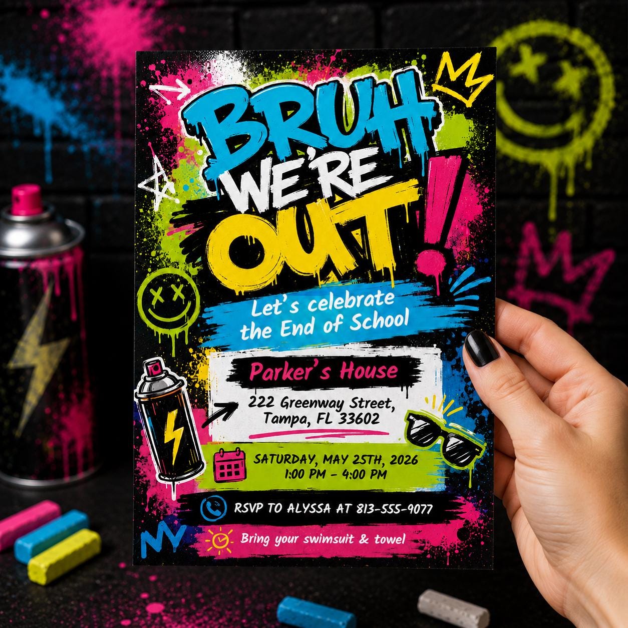 Bruh We Out End of Year Party Digital Download Invitation Template, Hello Summer School Party, School's Out Party Invite Canva Template __etsy:8078740215