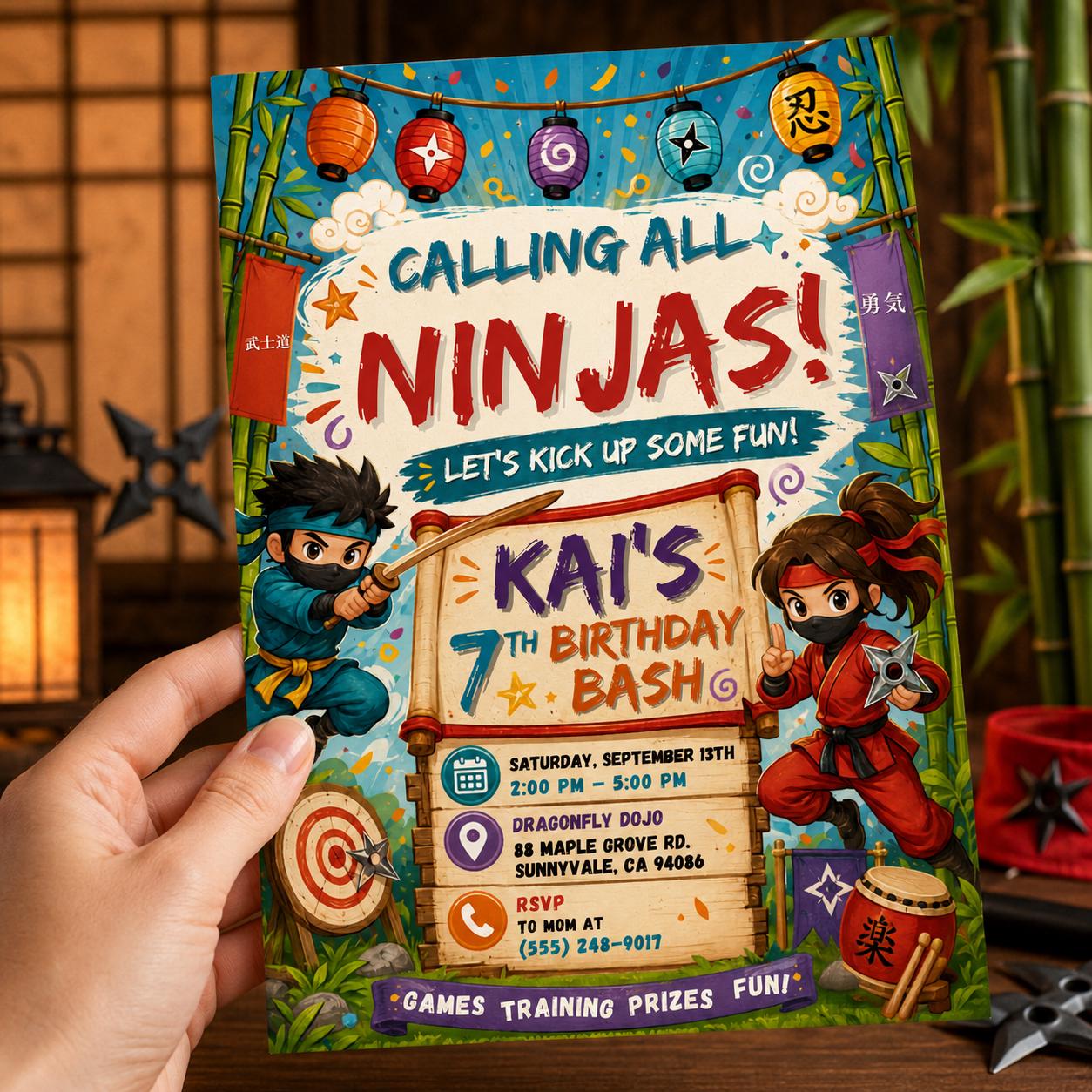 Editable Ninja Birthday Invitation Canva Template, Ninja boys Invitation, Karate Boys Birthday Invite, Ninja Kids Party Invite, Canva __etsy:8049277850