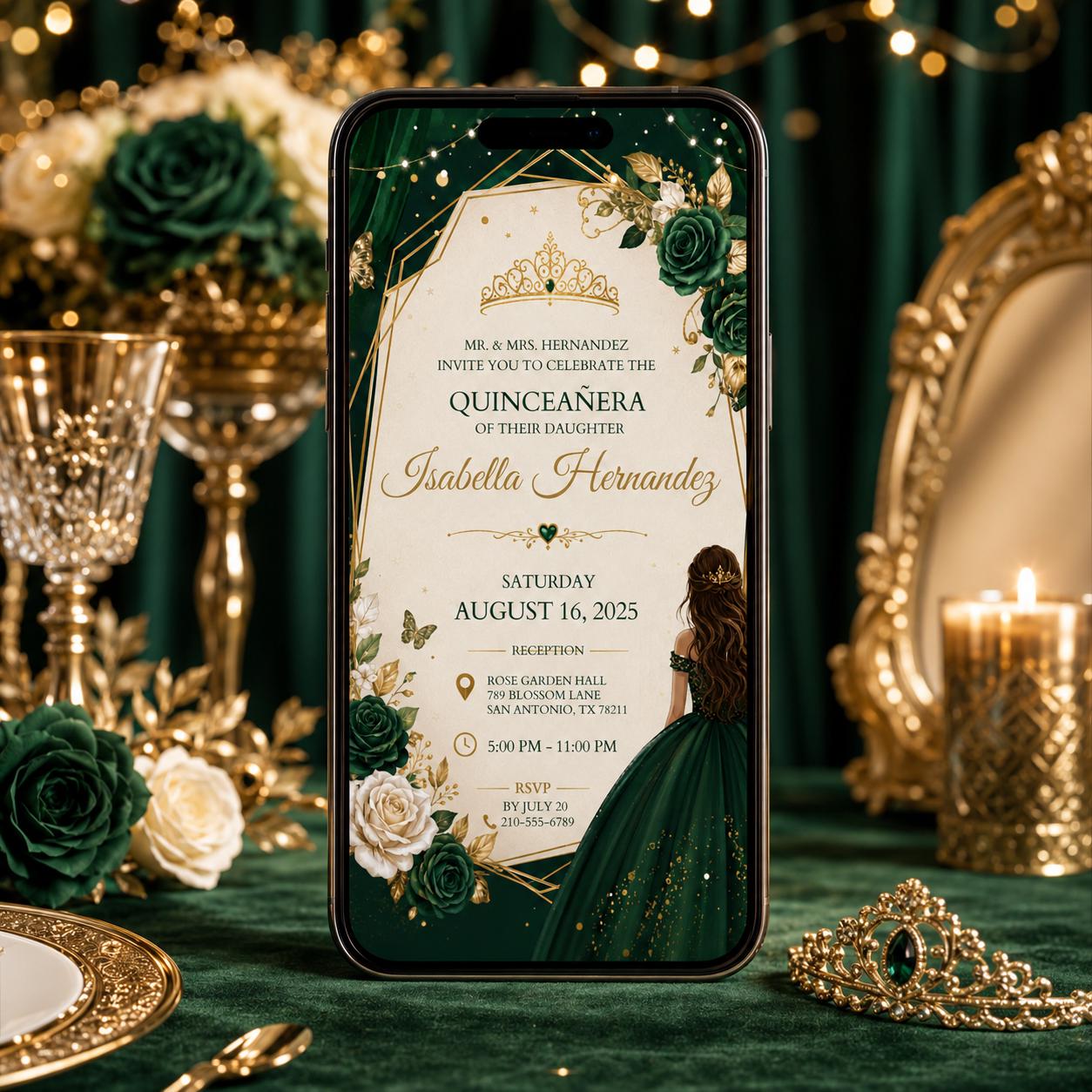 Editable Quinceañera Invitation, Mis Quince Invitation, Quinceanera Invite, Red Roses invitation, Red Gold Black, Mis Quince Anos, Canva __etsy:7999343424