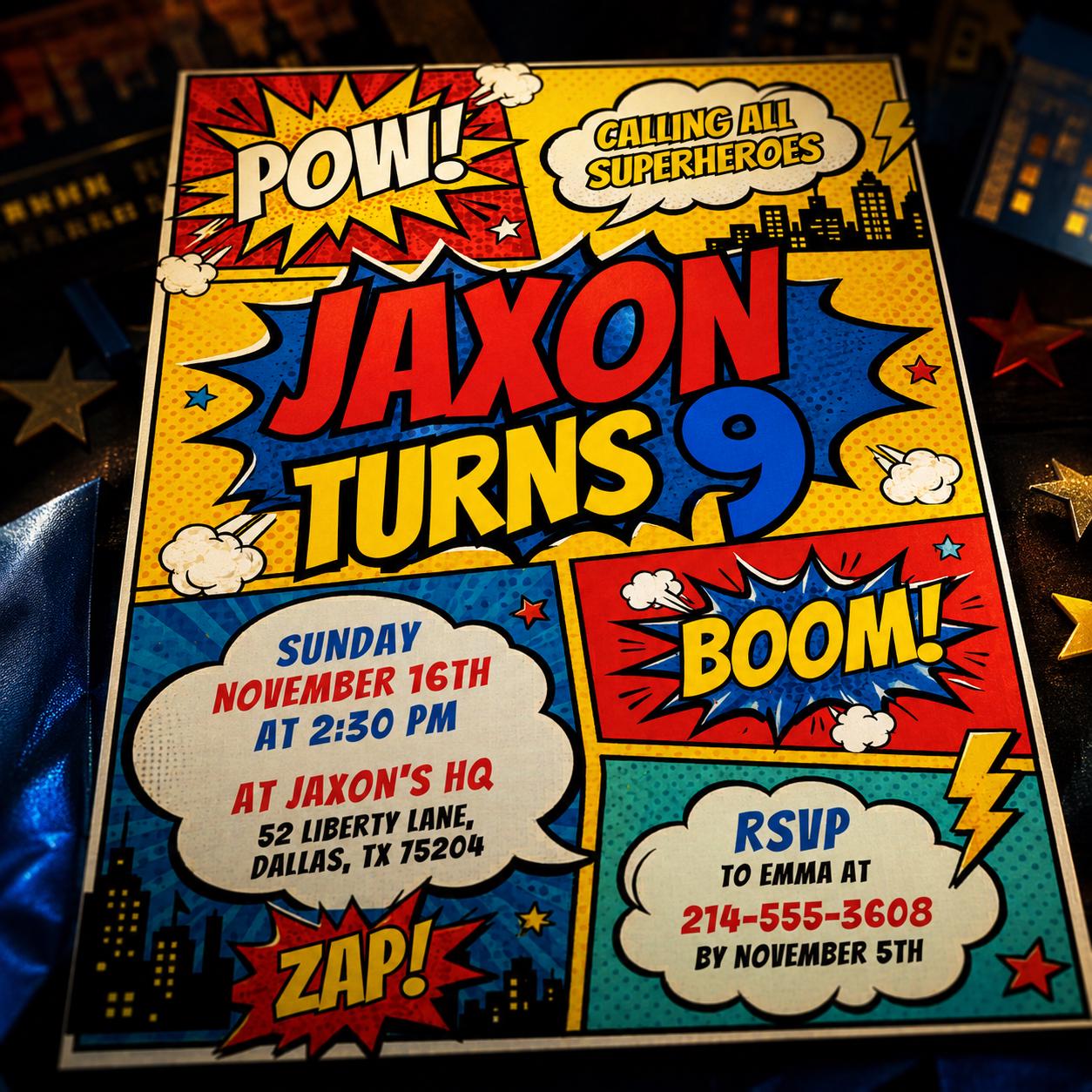 Editable Superhero Birthday Invitation, Comic Book Birthday Invitation, Super Hero Party Invite, Superhero Comic Theme, Canva Template __etsy:8093712091
