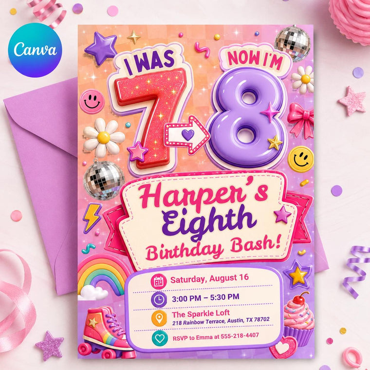 I Was Seven, Now I'm Eight Birthday Invitation