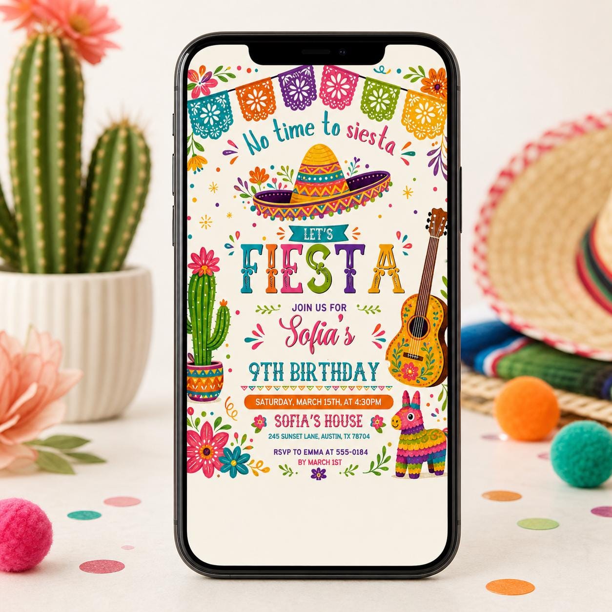 It's Time to Fiesta Birthday Invitation, Mexican Fiesta Party Invite, Fiesta Birthday Invitation, Mexican birthday, Editable Canva Template __etsy:8033768097