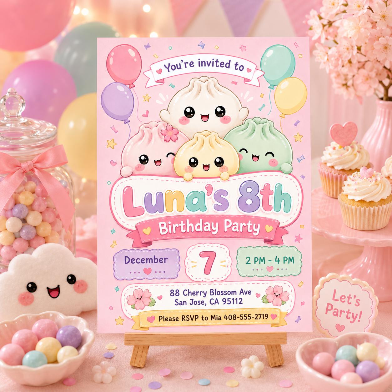 Kawaii Dumpling Birthday, Little Dumplin’ Birthday Invitation, Squishy Dumpling Party Invite, Cute Kawaii Kids Birthday, Canva Invitation __etsy:8032826260
