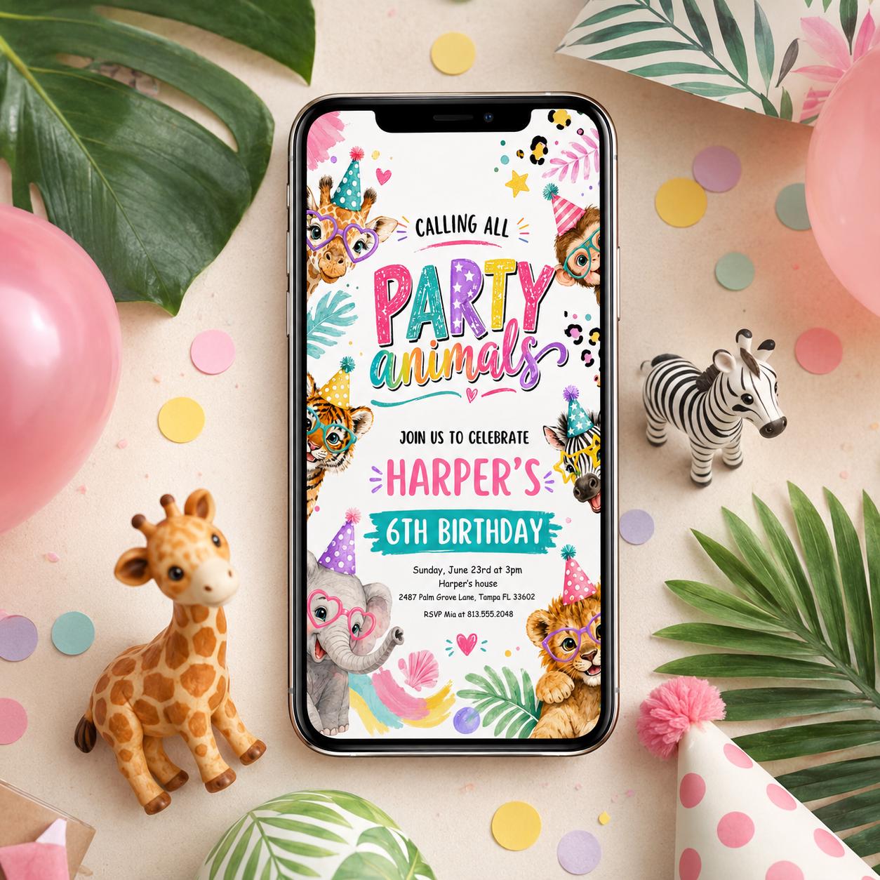 Party Animals Birthday Invitation, Safari Birthday Invitation, Party Animals Birthday Invitation, any age, canva Template (Digital Template) __etsy:8046964525