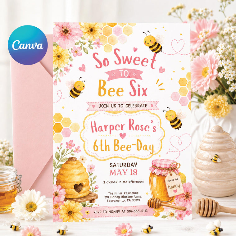 So Sweet to Bee Six Birthday Invitation
