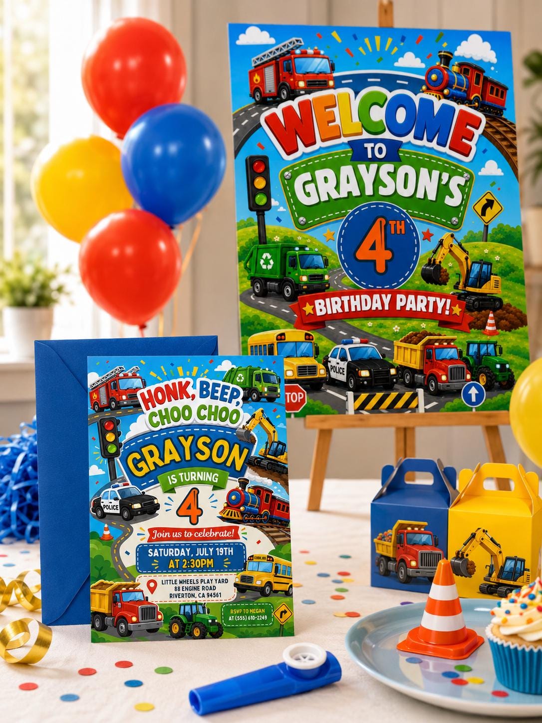 Transportation Birthday Welcome Sign Honk Beep Choo Choo — digital welcome sign, instant download
