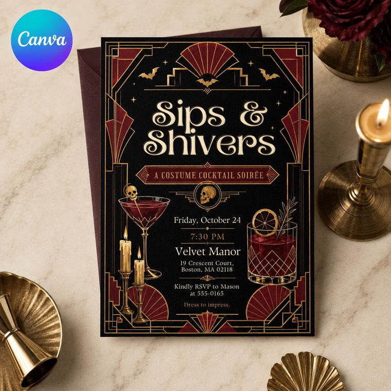 Art Deco Vintage Halloween Cocktail Party Invitation
