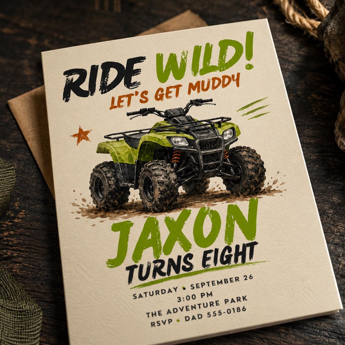 ATV Birthday Invitation — birthday party stationery by VoltBy