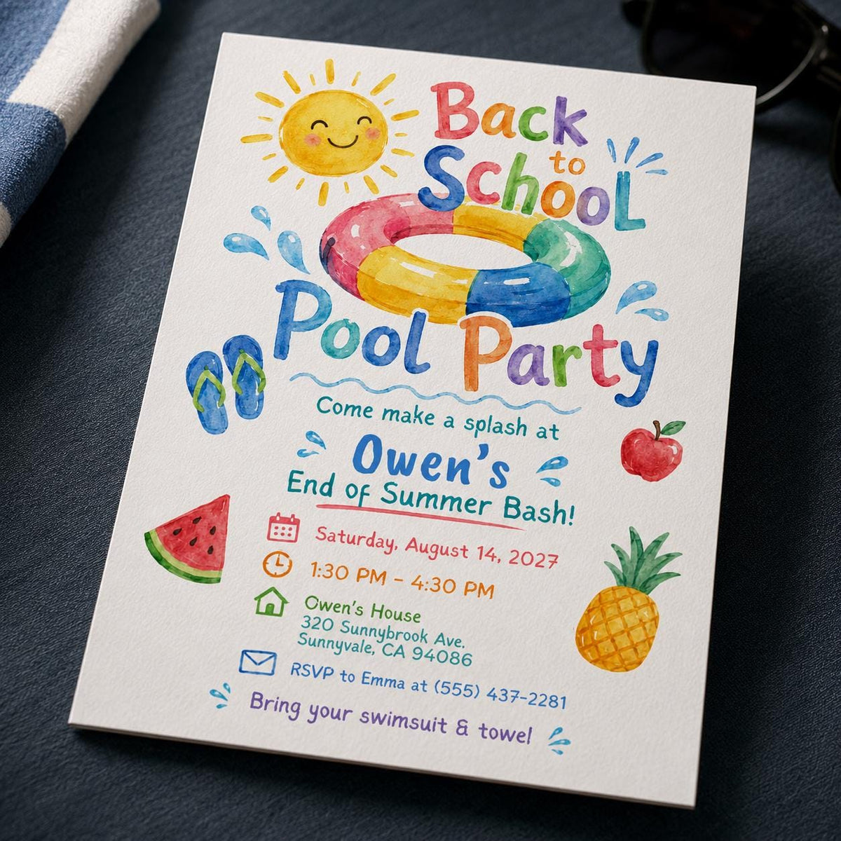 Back to School Pool Party Invitation: End of Summer Bash — back-to-school event stationery by VoltBy