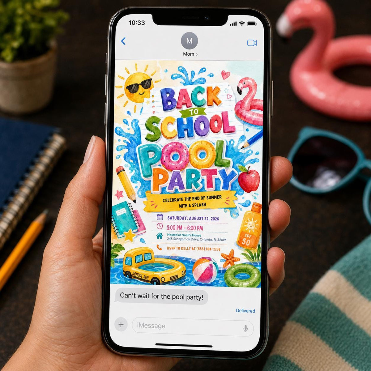Back to School Pool Party Invitation: End of Summer Splash Bash — back-to-school event stationery by VoltBy