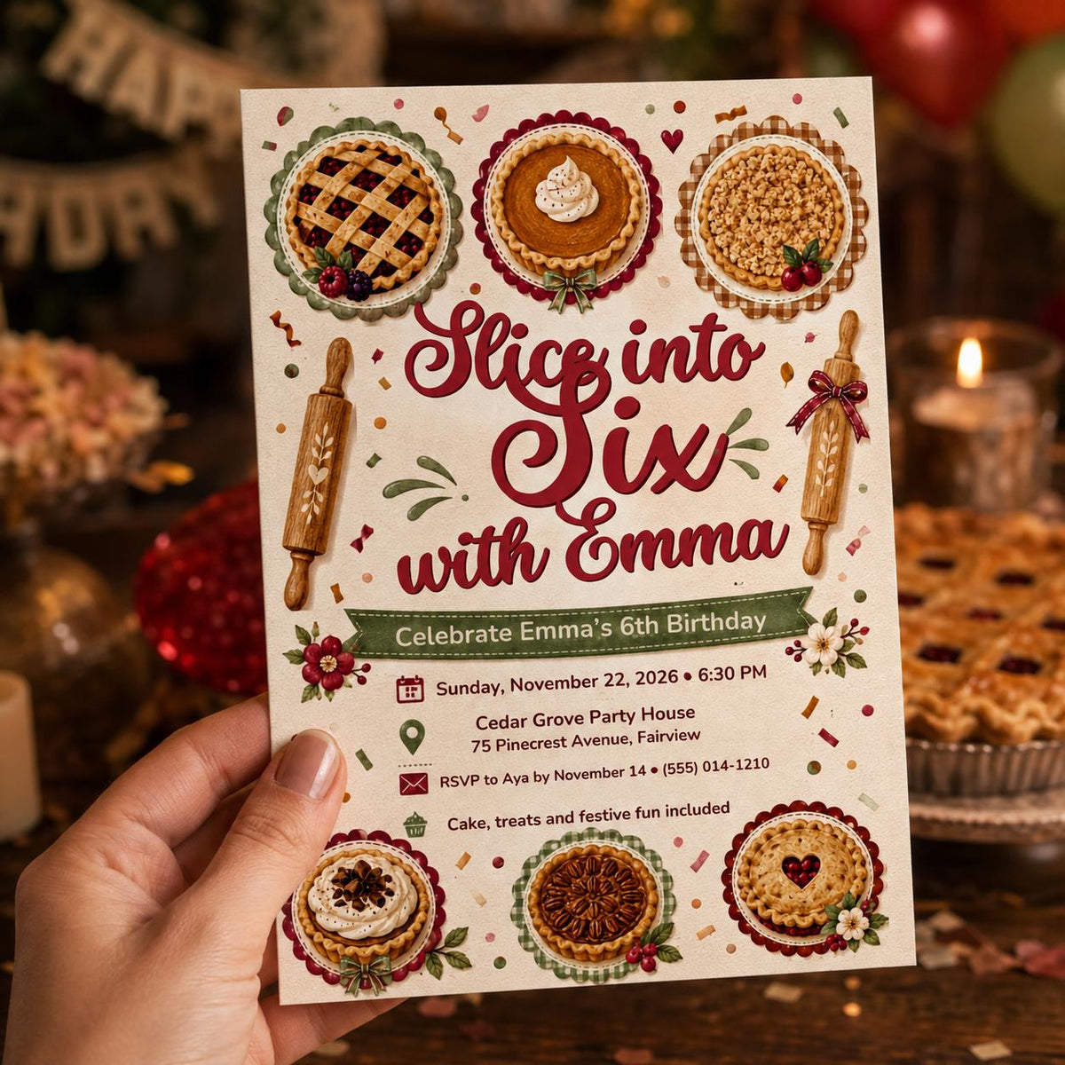 Baking Pie Birthday Invitation for Girls — birthday party stationery by VoltBy
