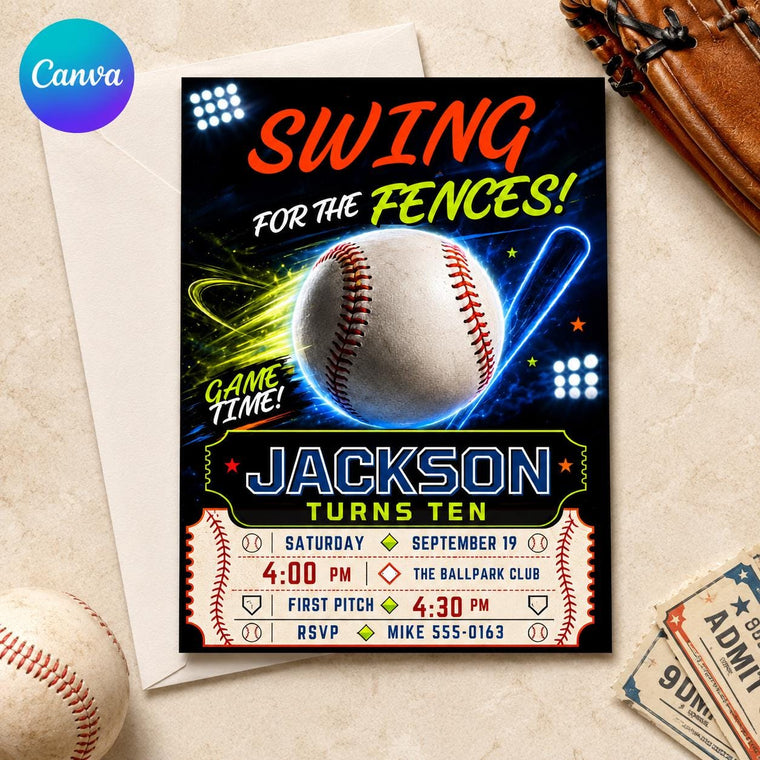 Baseball 10th Birthday Invitation for Boys