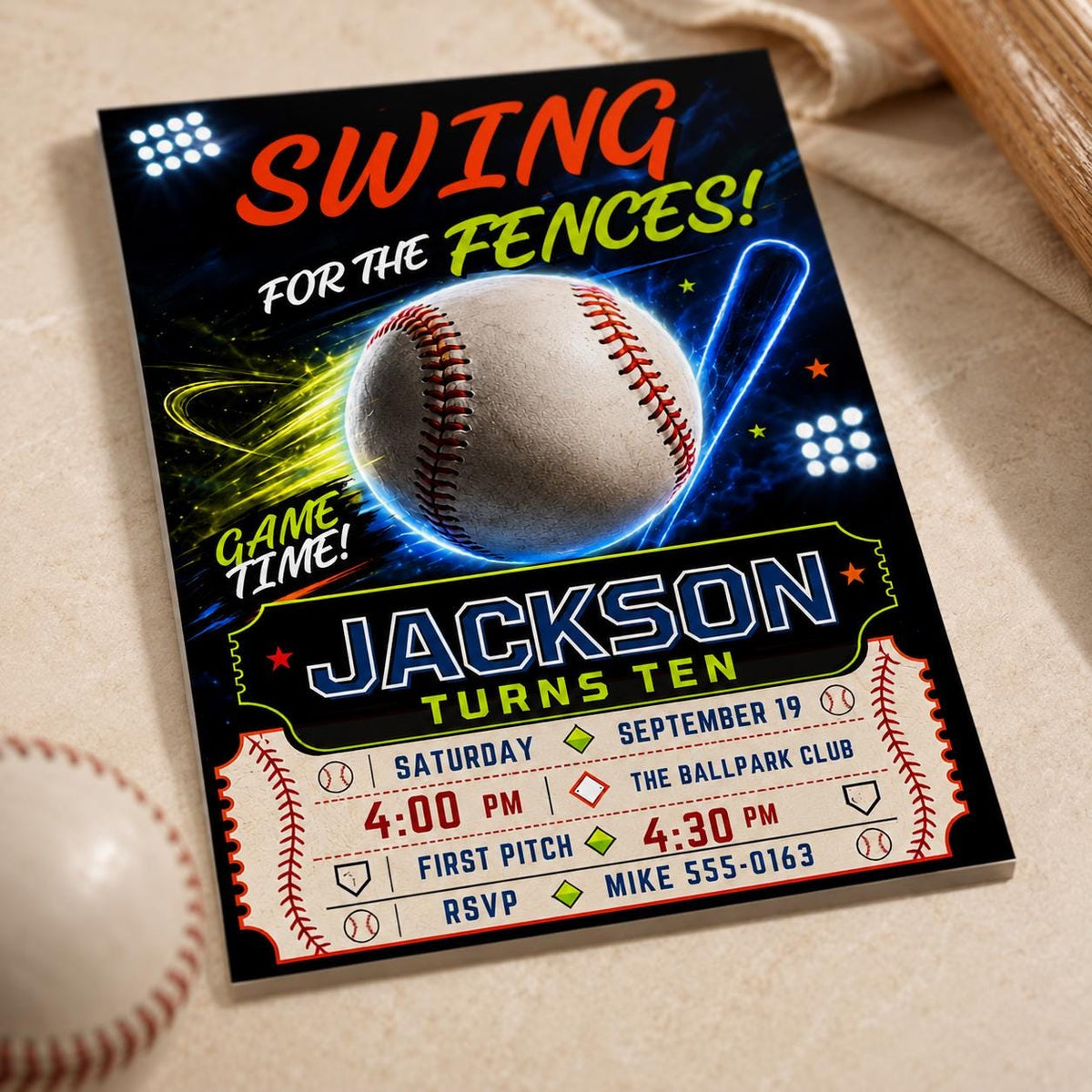 Baseball 10th Birthday Invitation for Boys — digital invitation, instant download