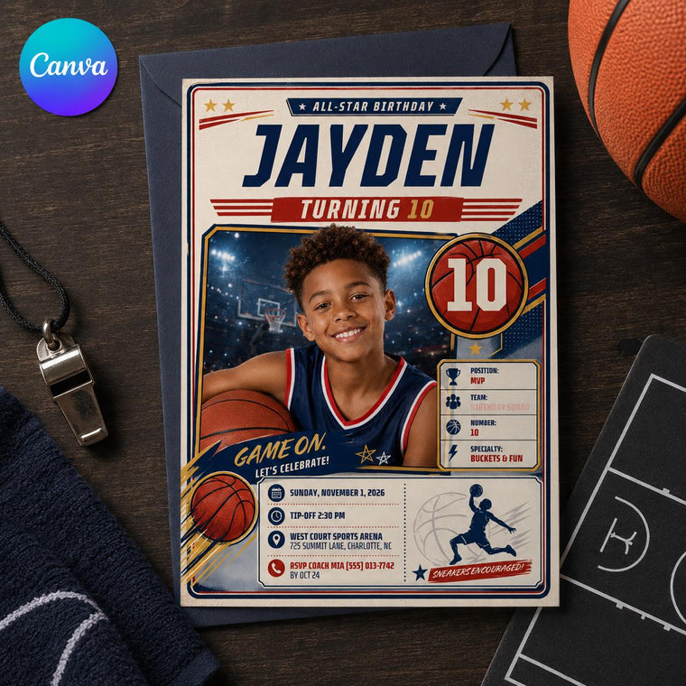 Basketball 10th Birthday Invitation for Boys