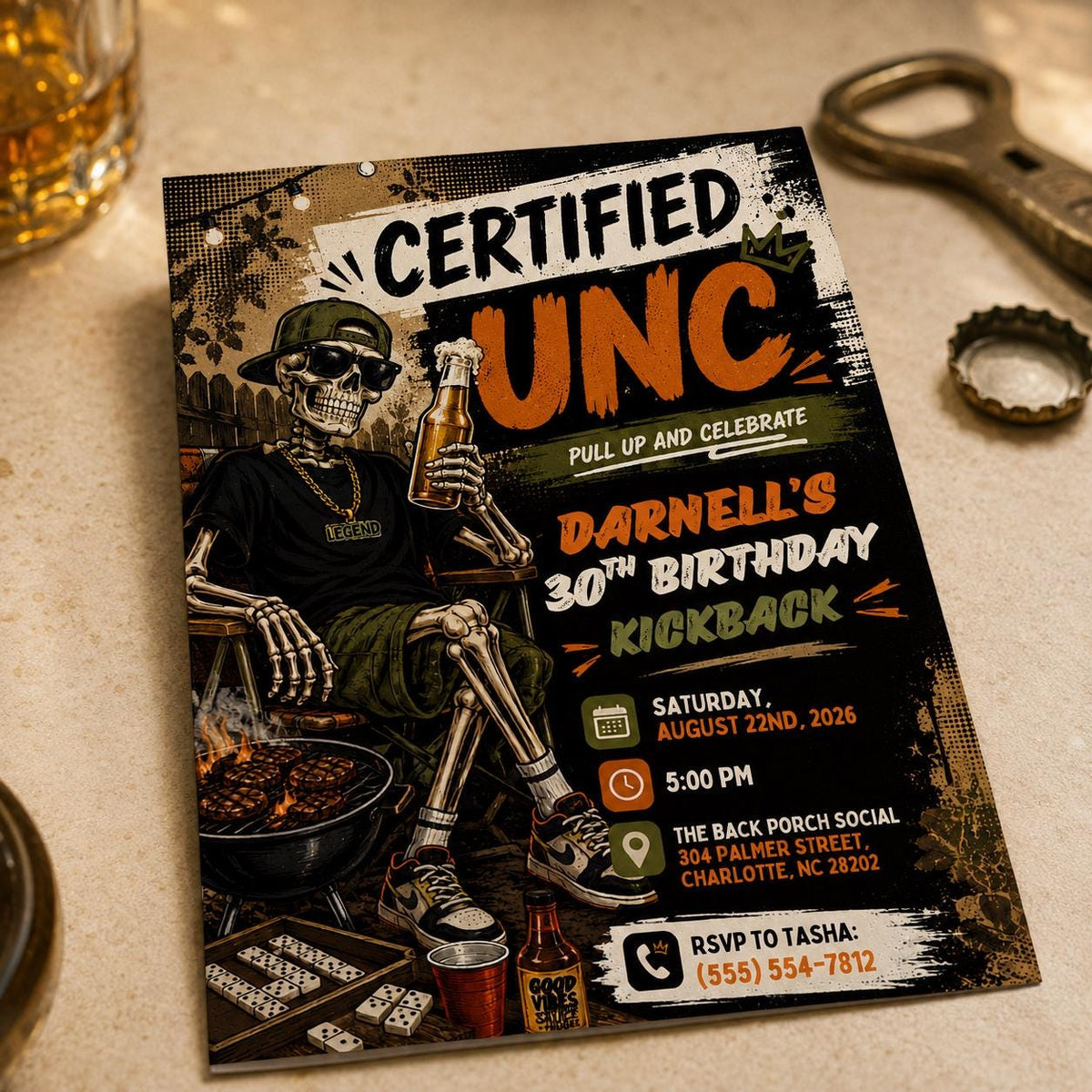 BBQ Certified Unc 30th Birthday Invitation — digital invitation, instant download
