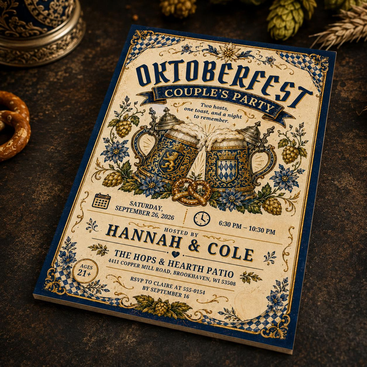 Beer Oktoberfest Couples Party Invitation — Oktoberfest party stationery by VoltBy