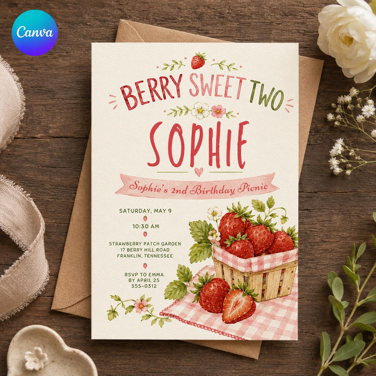 Berry Sweet Two Birthday Invitation for Girls