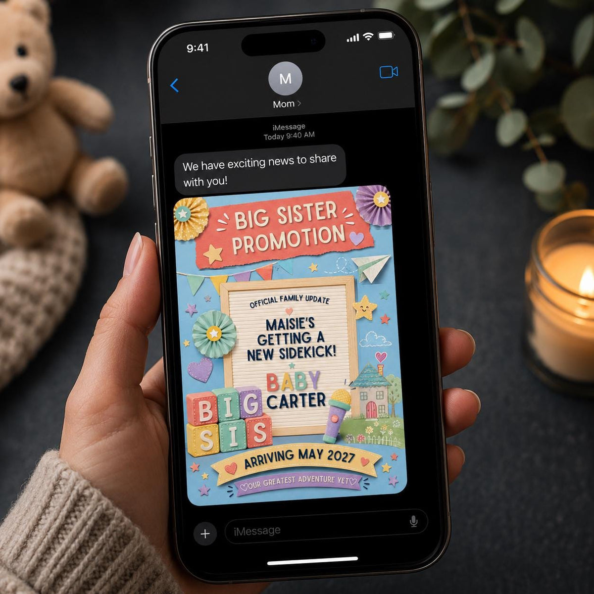 Big Sister Promotion Baby Announcement — digital announcement card, instant download