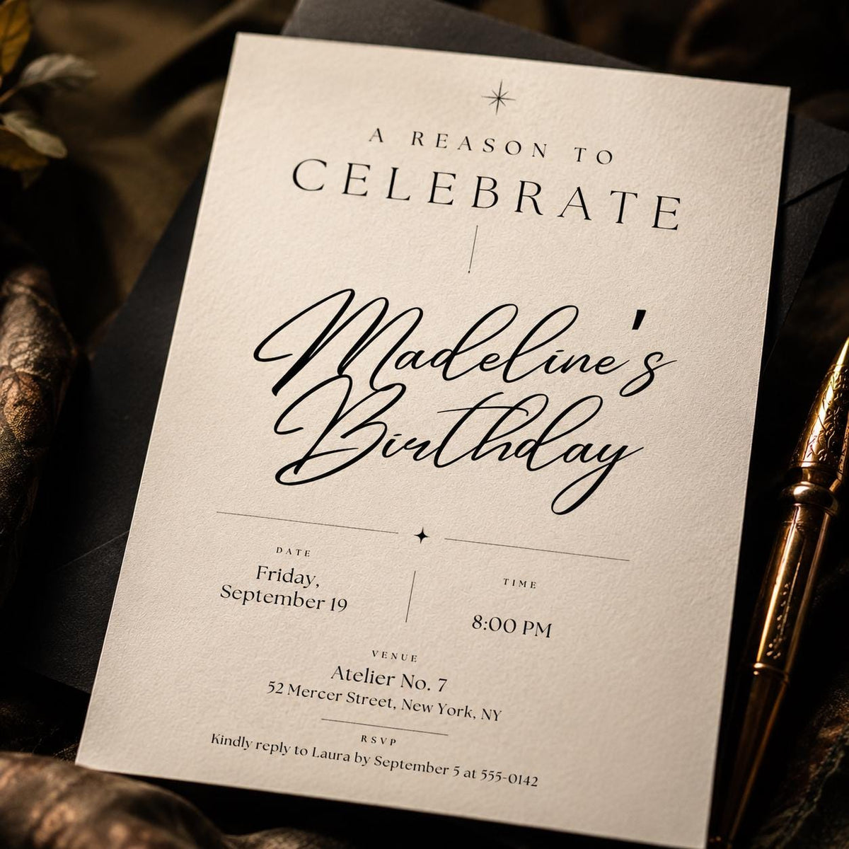 Black and White A Reason To Celebrate Birthday Invitation — digital invitation, instant download