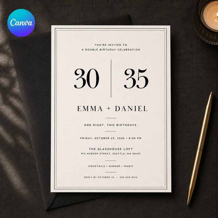 Black and White Joint Birthday Invitation