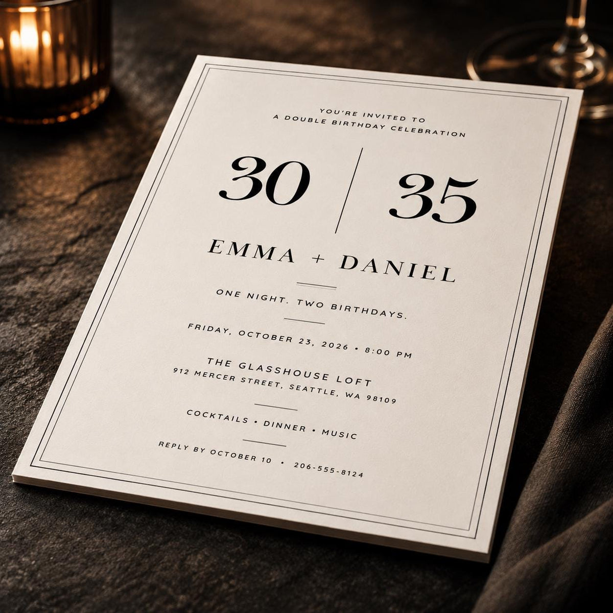 Black and White Joint Birthday Invitation — digital invitation, instant download