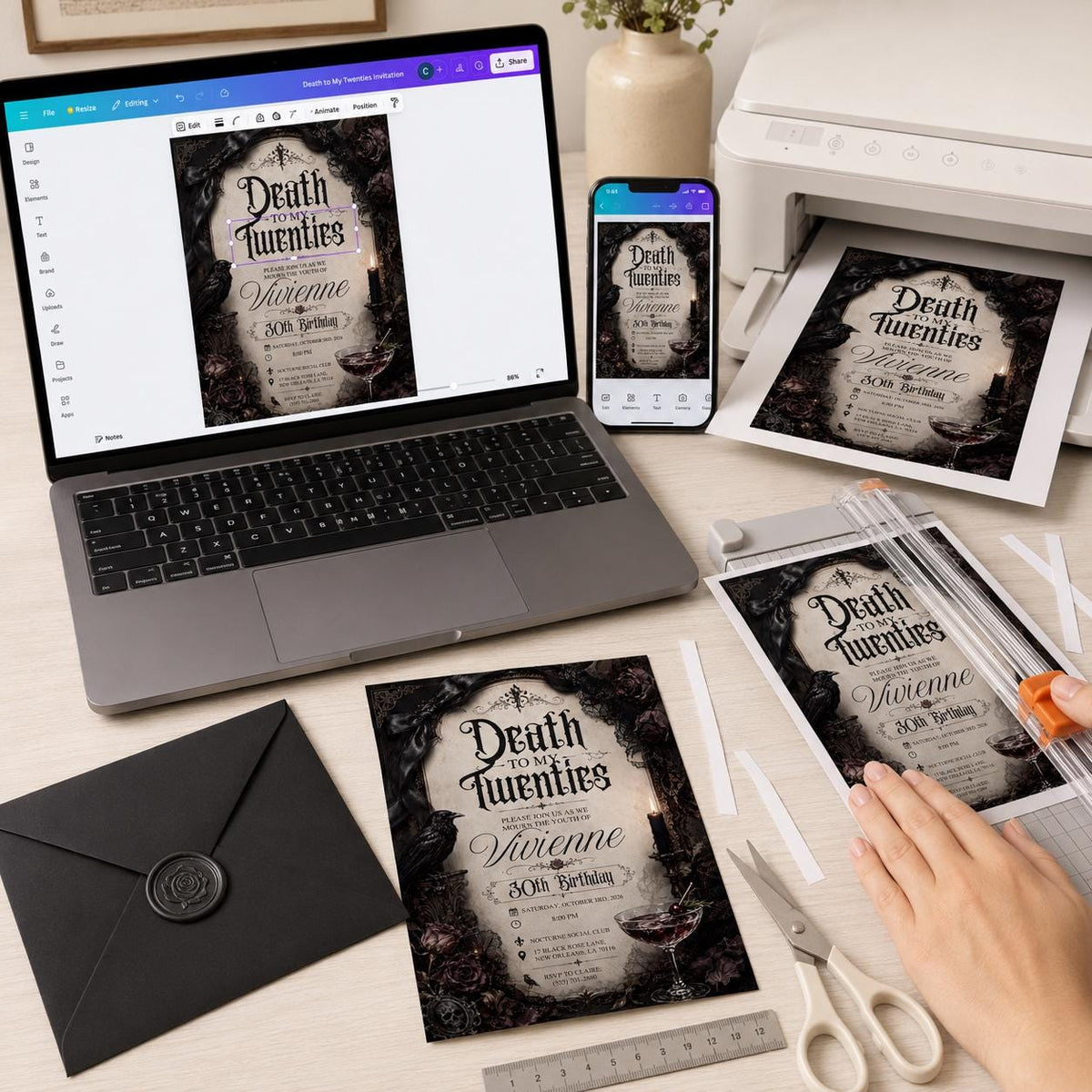 Black Gothic 30th Birthday Invitation — 30th birthday party stationery by VoltBy