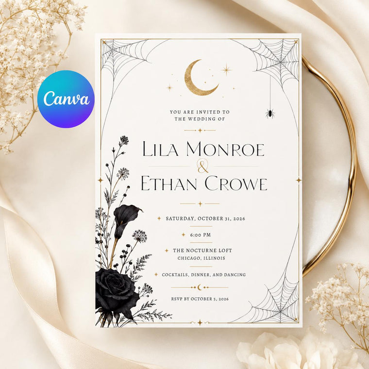 Black Minimalist Halloween Wedding Invitation