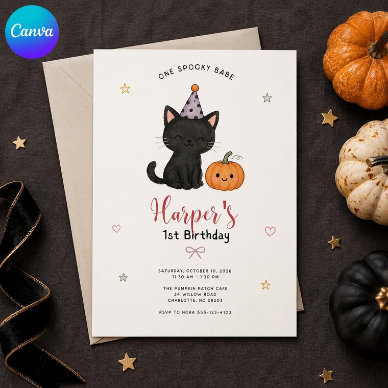 Black Spooky One Birthday Invitation