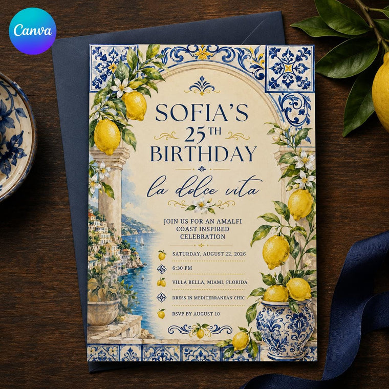 Blue 25th Birthday Invitation