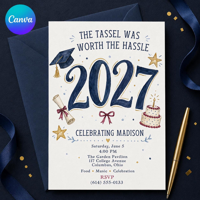 Blue and Gold Class of 2027 Graduation Invitation
