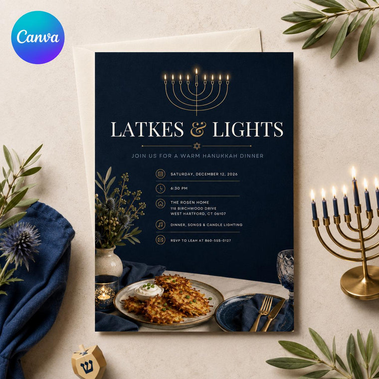 Blue and Gold Hanukkah Dinner Invitation