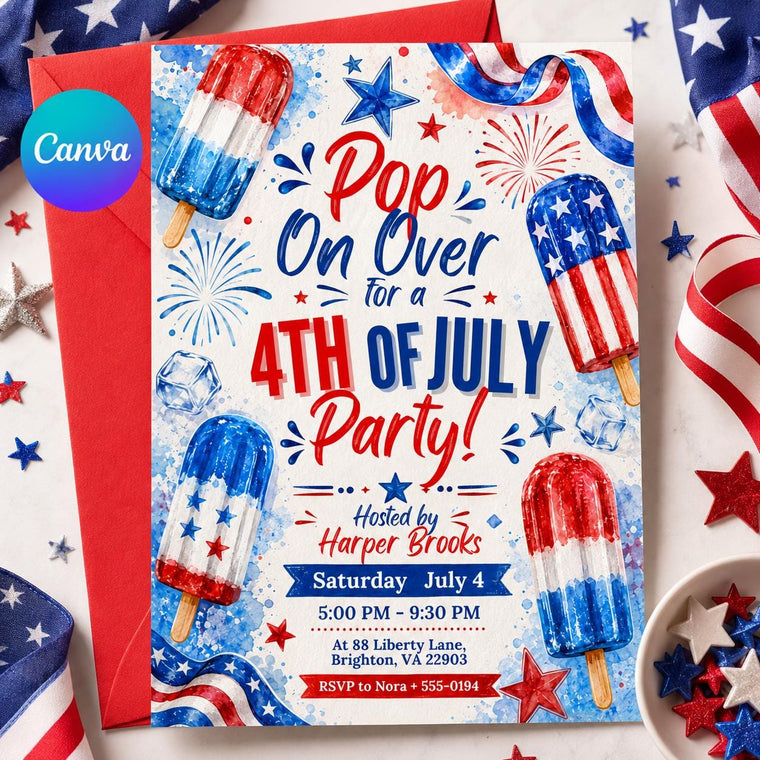 Blue and Red 4th Of July Invitation: Patriotic Celebration