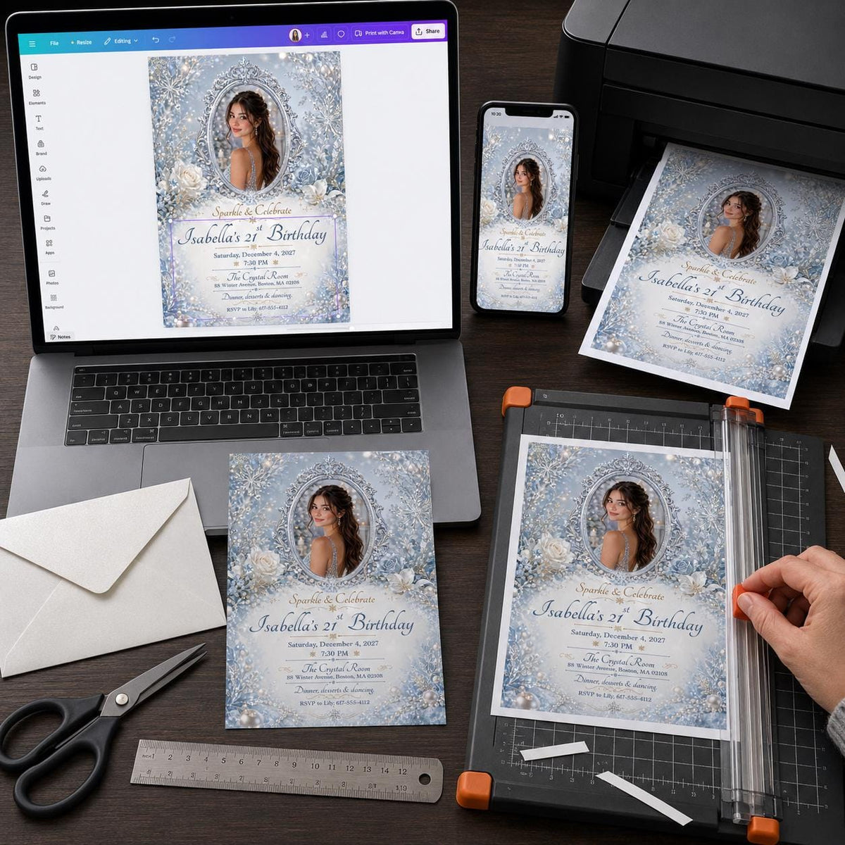 Blue and Silver 21st Birthday Invitation — digital invitation, instant download