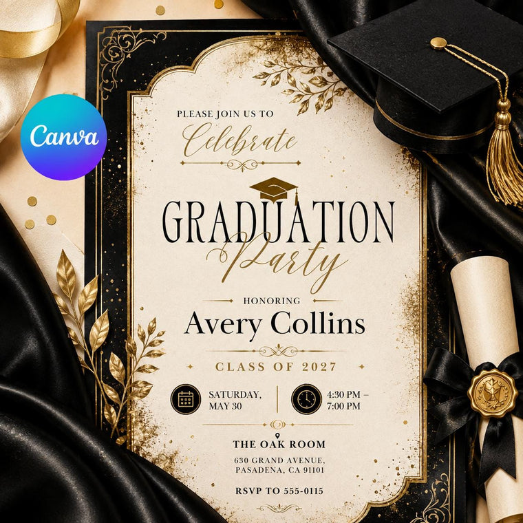 Blue and White Graduation Party Invitation