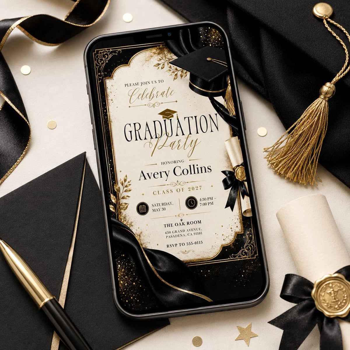 Blue and White Graduation Party Invitation — digital invitation, instant download