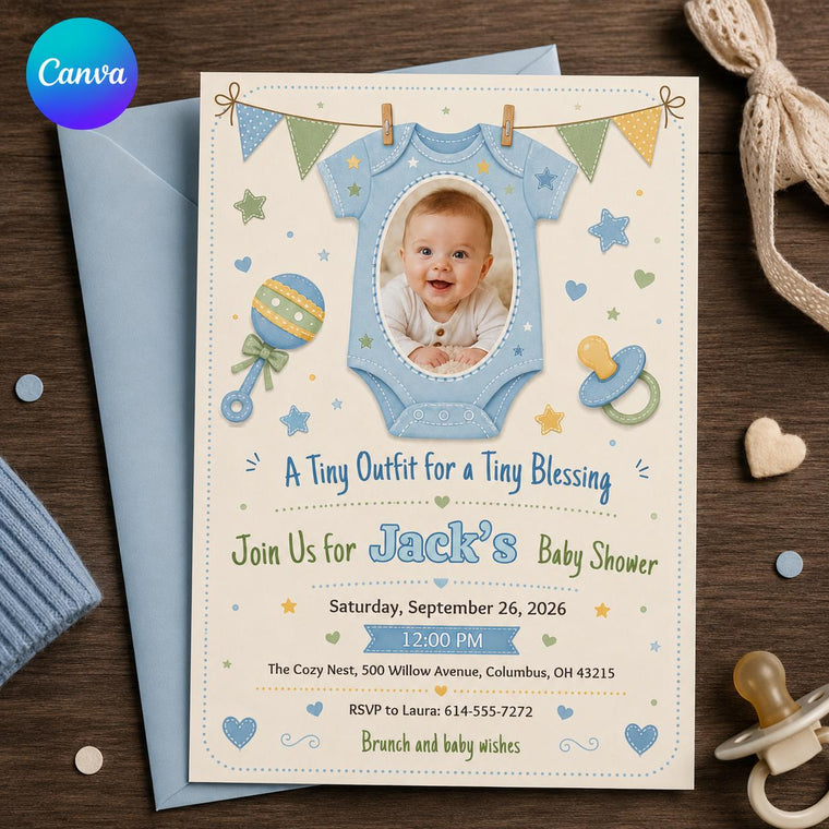 Blue Baby Boy Shower Invitation