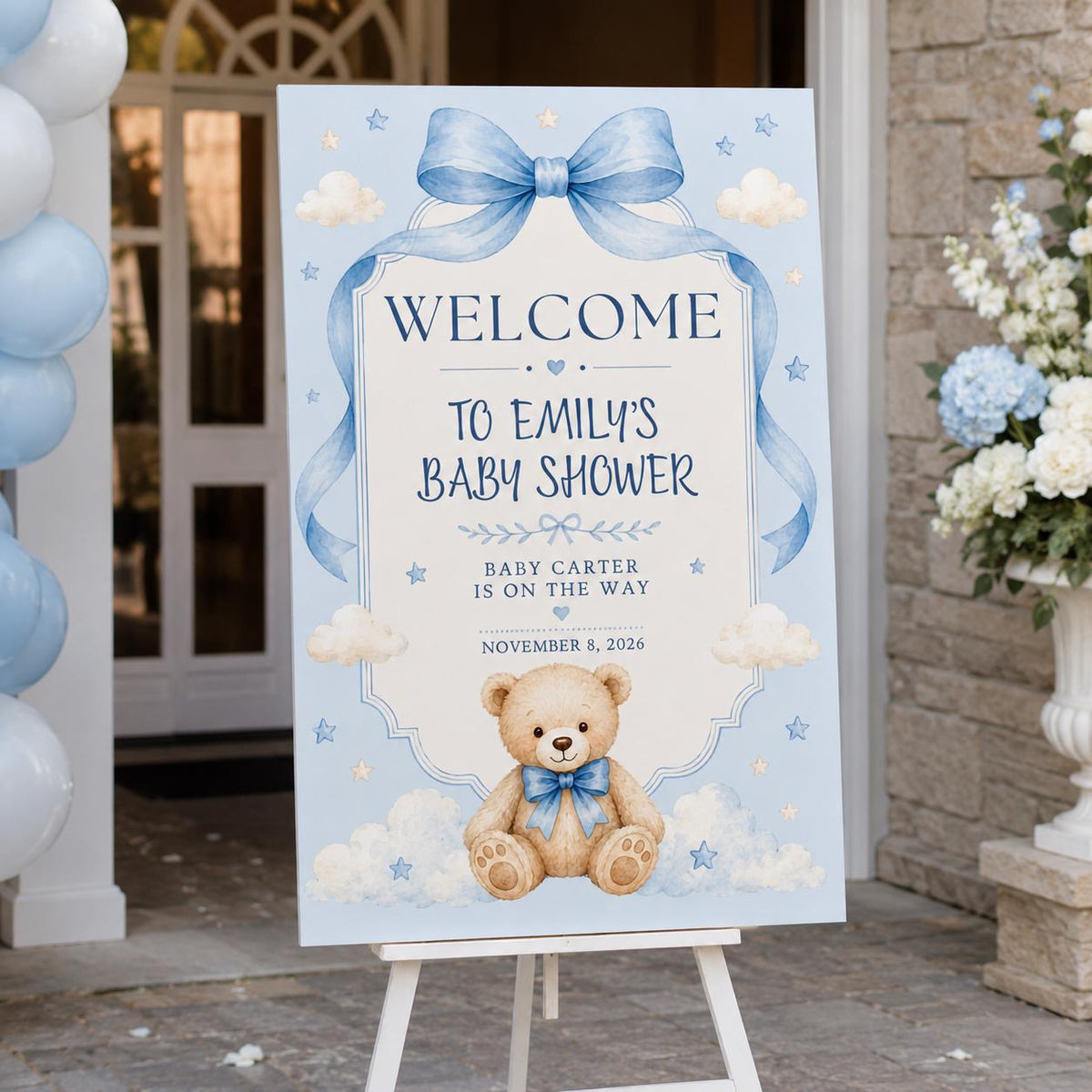 Blue Baby Shower Welcome Sign for Boys — digital welcome sign, instant download