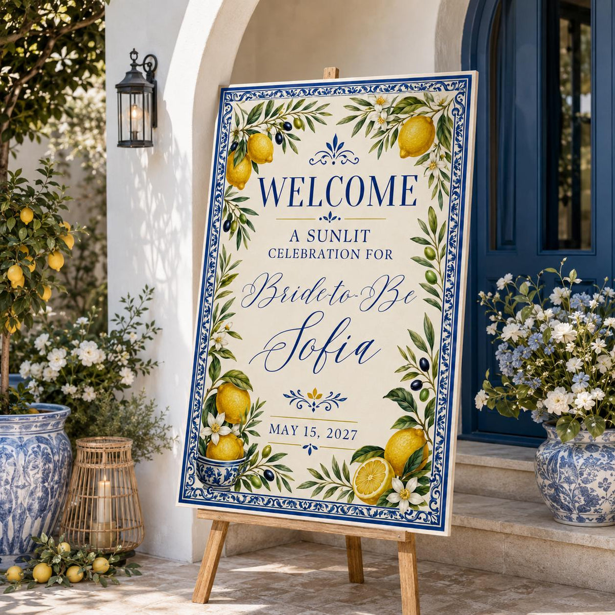 Blue Bridal Shower Welcome Sign — digital welcome sign, instant download