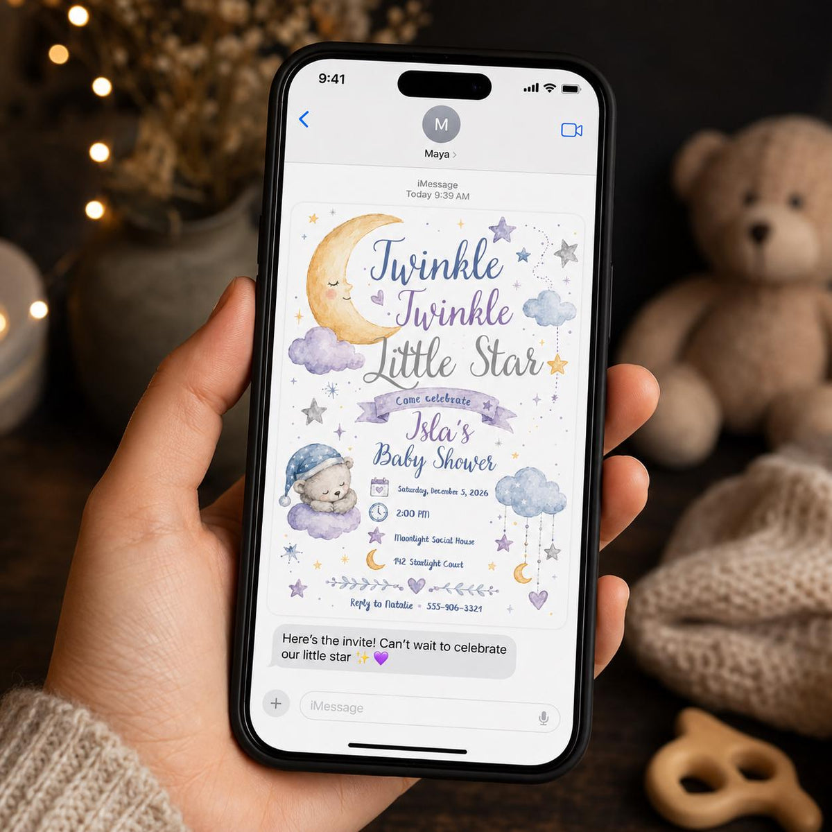 Blue Celestial Twinkle Little Star Baby Shower Invitation for Boys — digital invitation, instant download