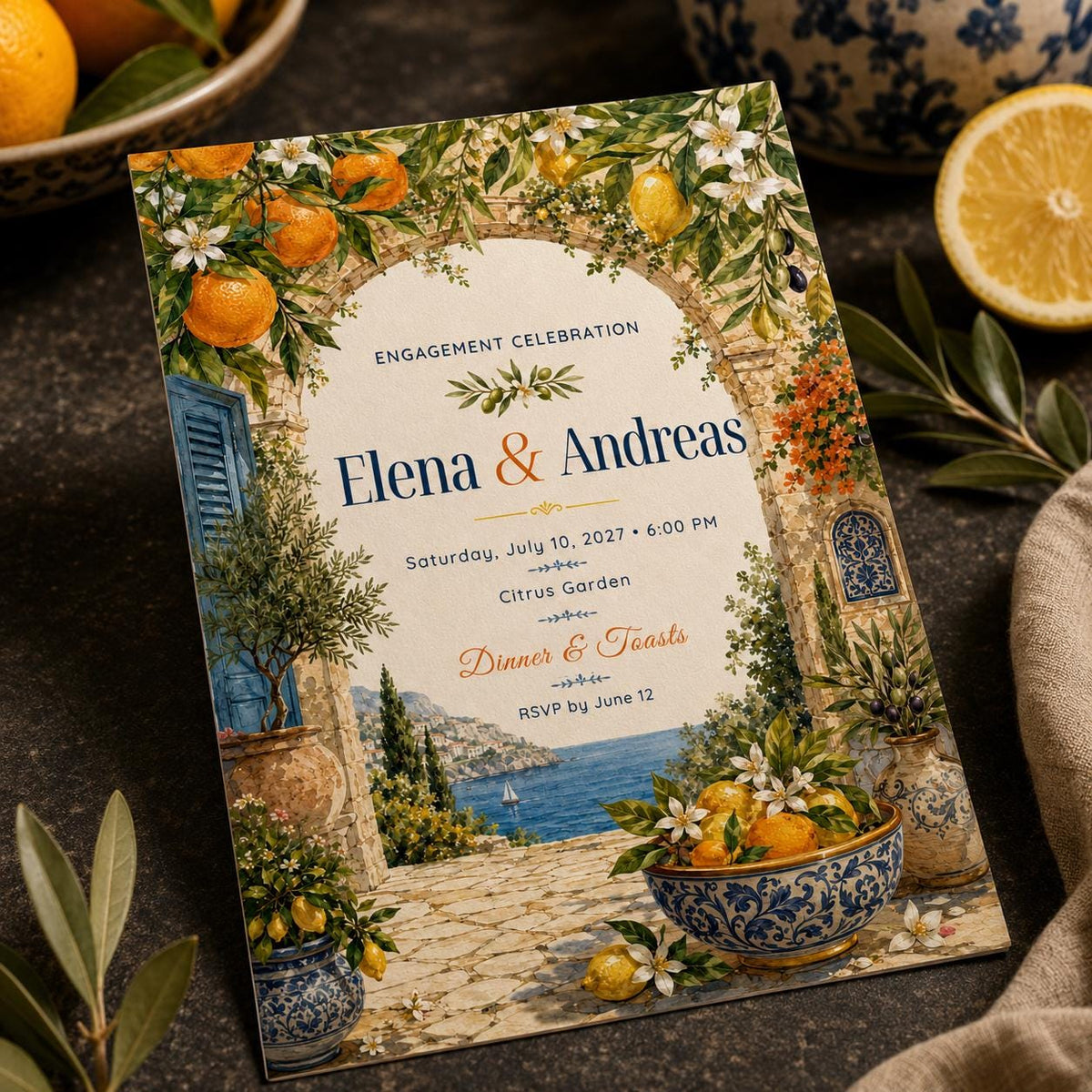 Blue Engagement Party Invitation — digital invitation, instant download