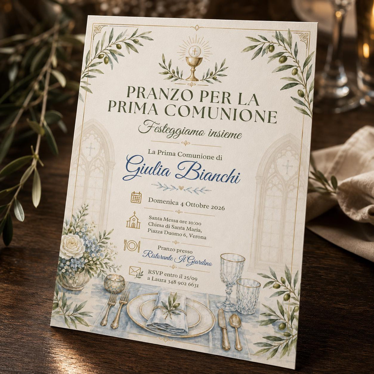 Blue First Communion Lunch Invitation — first communion stationery by VoltBy