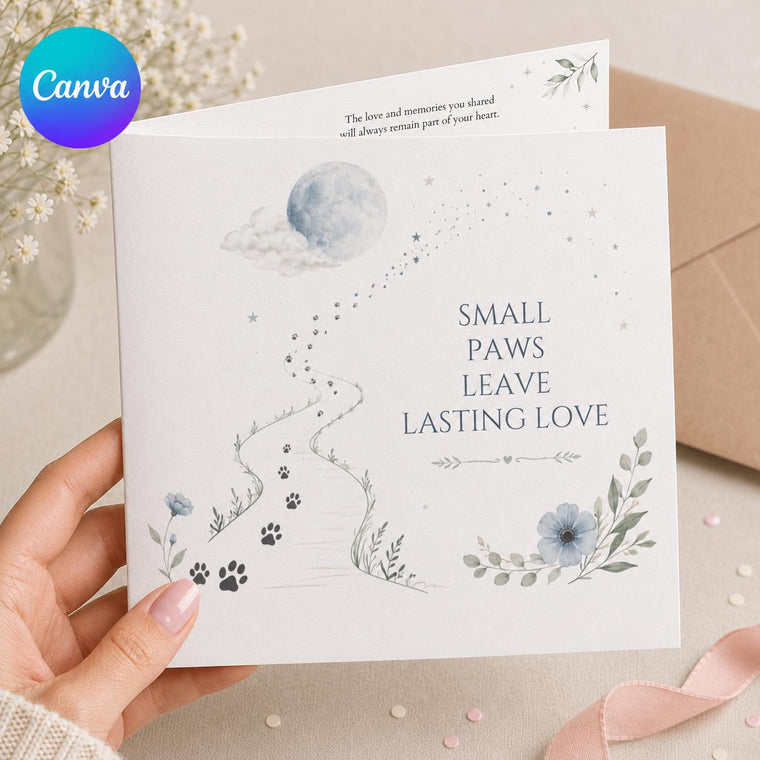 Blue Floral Pet Loss Sympathy Greeting Card