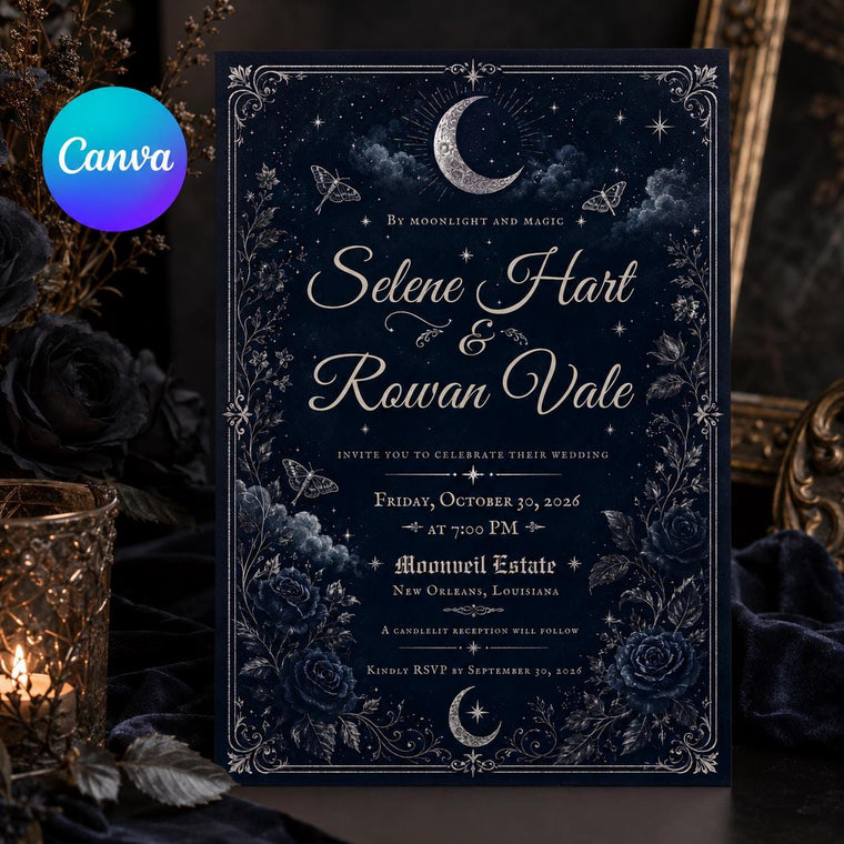 Blue Gothic Celestial Wedding Invitation